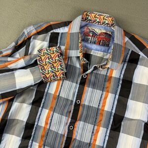 Robert Graham Men's‎ XL Shirt  Flip Cuff Long Sleeve Plaid Orange Casual Button